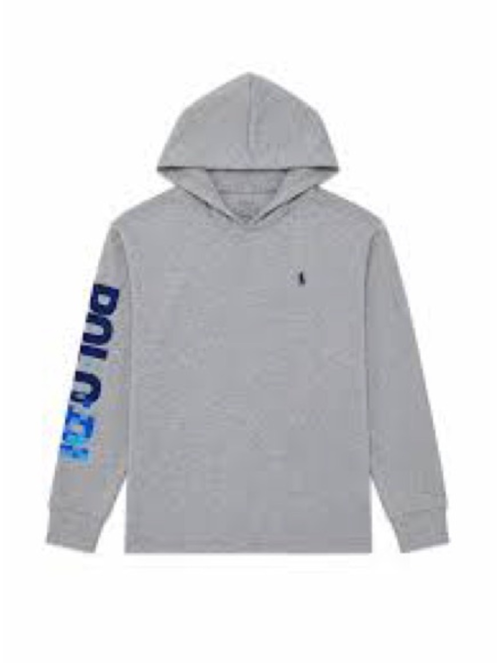 Polo by Ralph Lauren Light Gray Hooded Long-Sleeve Tee with Blue Sleeve Graphic